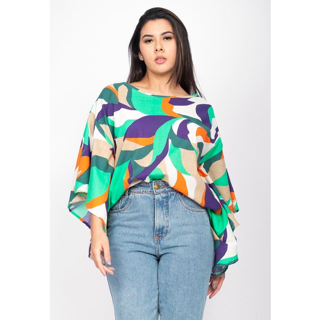 Blusa Poncho Baguari Amplo Amazonia Vital Estampa Brisa do Mar