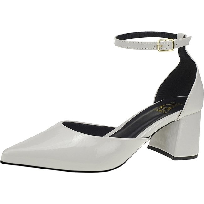 Sapato Feminino Lóris Shoes Scarpin Social Traseiro Fechado com Fivela Salto Bloco Bico Fino 0002 Off White