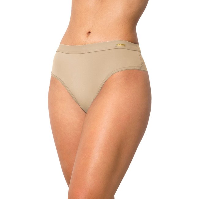 Calcinha Gabi Lingerie Modelagem perfeita para o seu corpo Fio duplo Com cós e lateral mais grossa Bege
