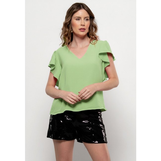 Blusa Bisô Manga Babado Lisa Verde - Verde