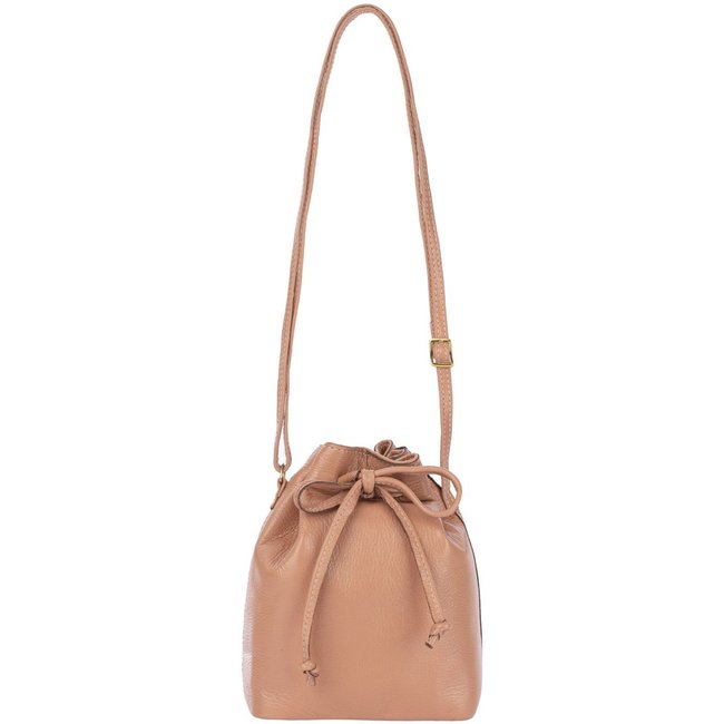 Mini bolsa saco em couro liso Nathy - Bege