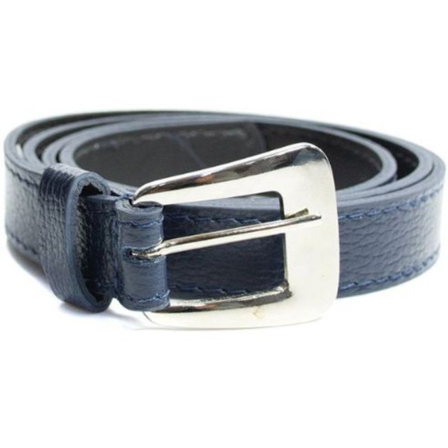 Cinto Feminino em Couro Fivela Prata 005 Azul Marinho