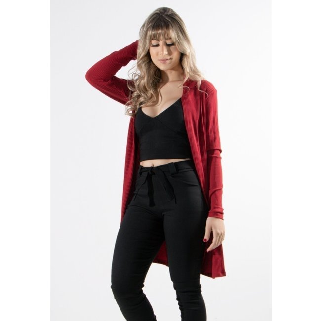 Cardigan Kimono WLS Modas Canelado Vermelho