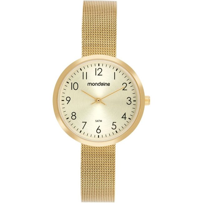 Relógio Feminino Mondaine Analógico Dourado Malha de Aço Mondaine