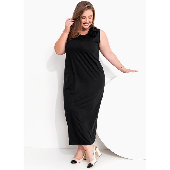 Vestido Com Aplique De Flor Preto Marguerite