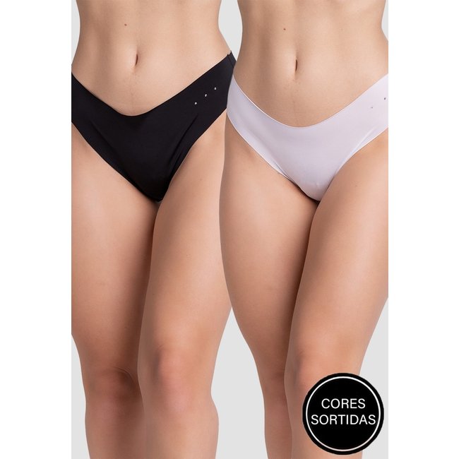 Calcinha Sem Costura Bella Fiore Modas Lingerie Tanga Corte a Laser Multicolorido