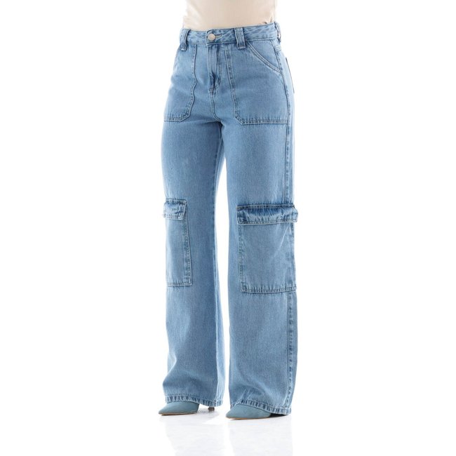 Calça Jeans Feminina Arauto Wide Leg Cargo
