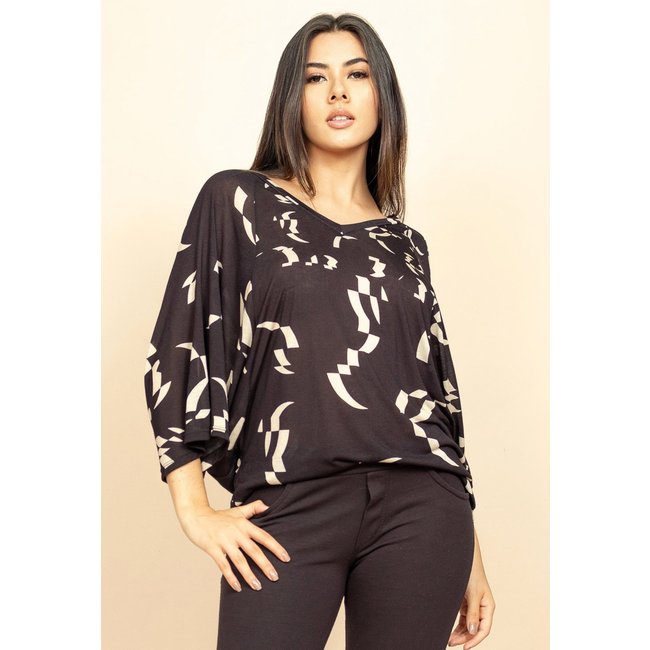 Blusa Ampla Morcego Guyrá Manga 3/4 Fibra de Bambu Estampa Maria