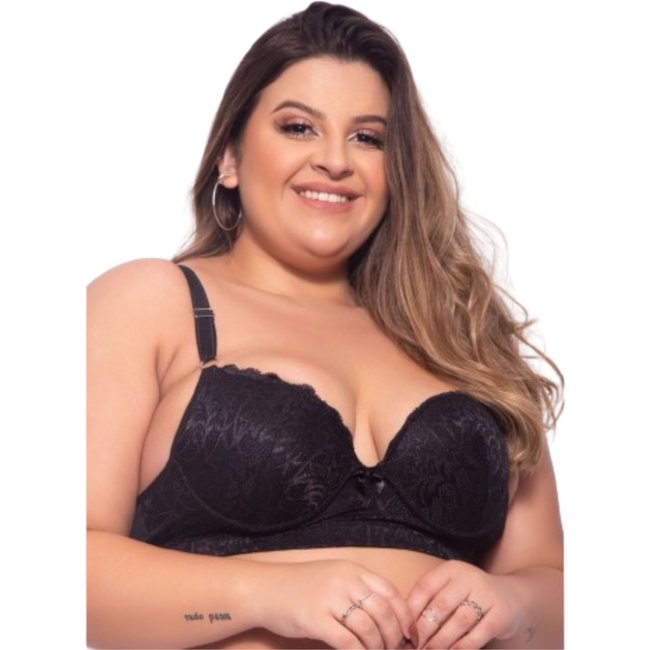 Sutiã Reforçado Plus Size Reflexo Íntimo Em Renda Com Bojo Sustentação Preto