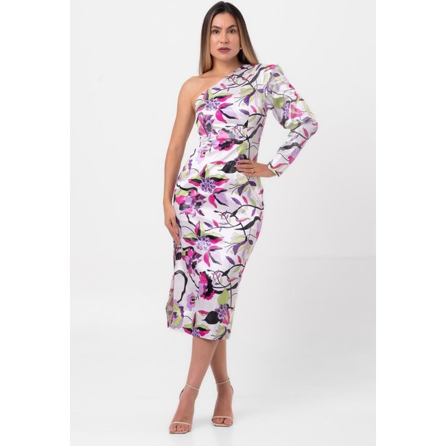 Vestido midi manga única sensuale rosa labrava