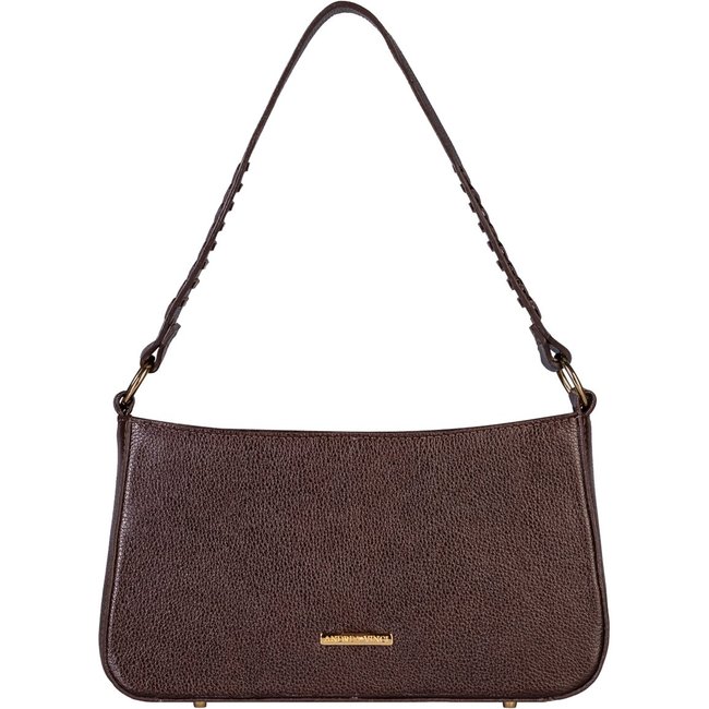 Bolsa de ombro em couro liso baguete Liah - Café