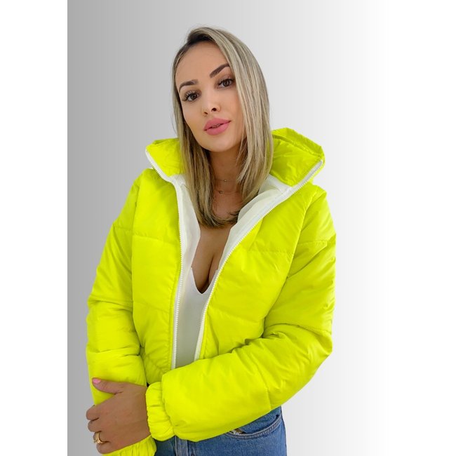 Editar Jaqueta Puffer Curta Amarela Lima Com Capuz Removível Charme De Moça
