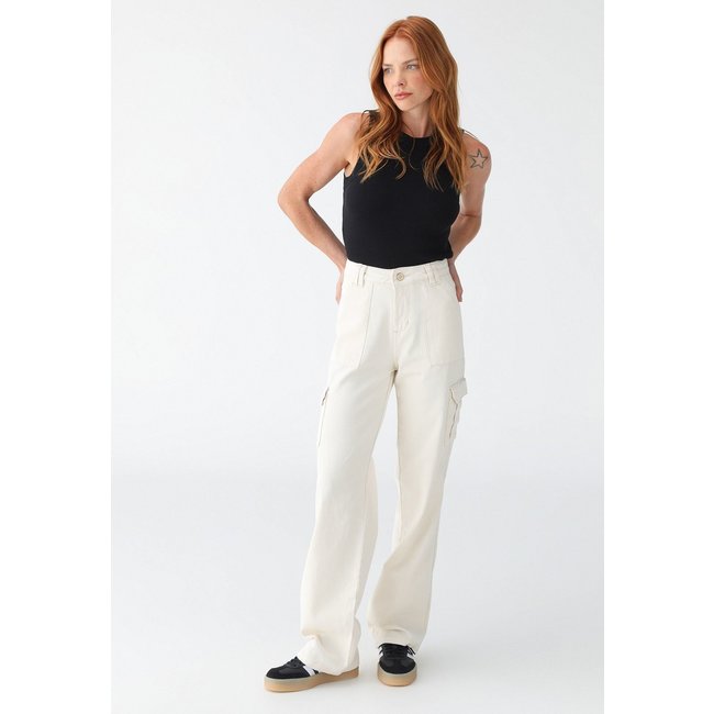 Calça HNO Jeans Cargo Em Sarja Moda Off White