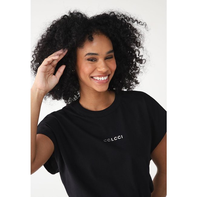Camiseta Colcci Slim Logo Bordado Preta