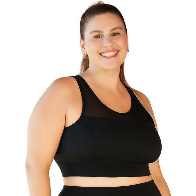 Top Fitness Feminino Plus Size Com Tule Selene