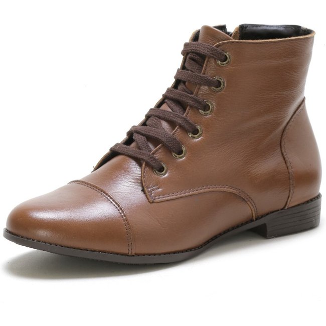 Bota Cano Curto Feminina em Couro Conhaque Kuento Shoes