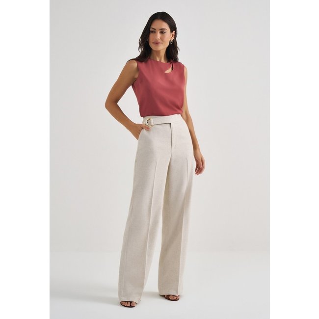 Calça Wide Leg de Linho Natural Briele