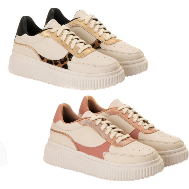 Kit 2 Tenis Creper Feminino Casual Off White Onça+Rose Estilo Shoes