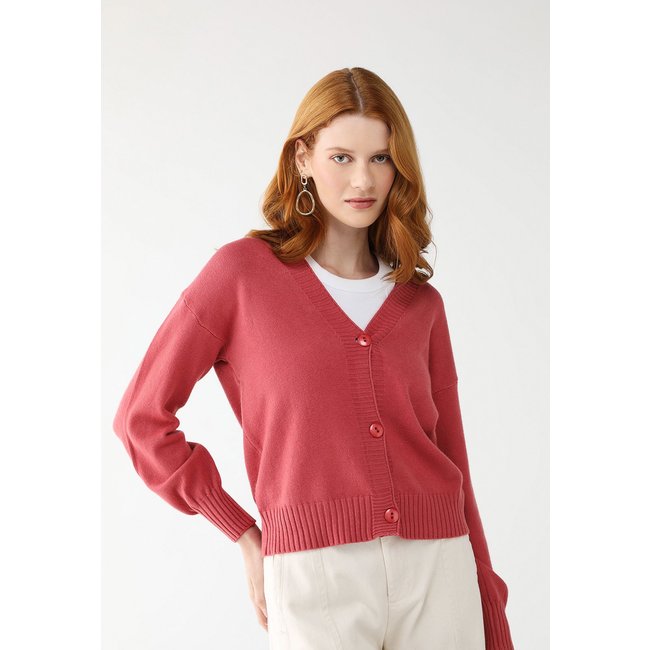Cardigan Tricot Facinelli Detalhe Canelado Rosa