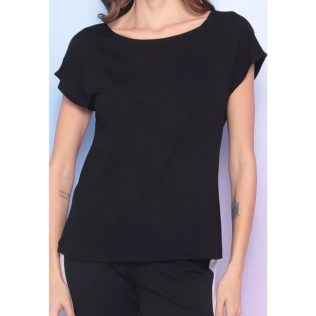 Blusa Maria Paes Manga Curta Preta