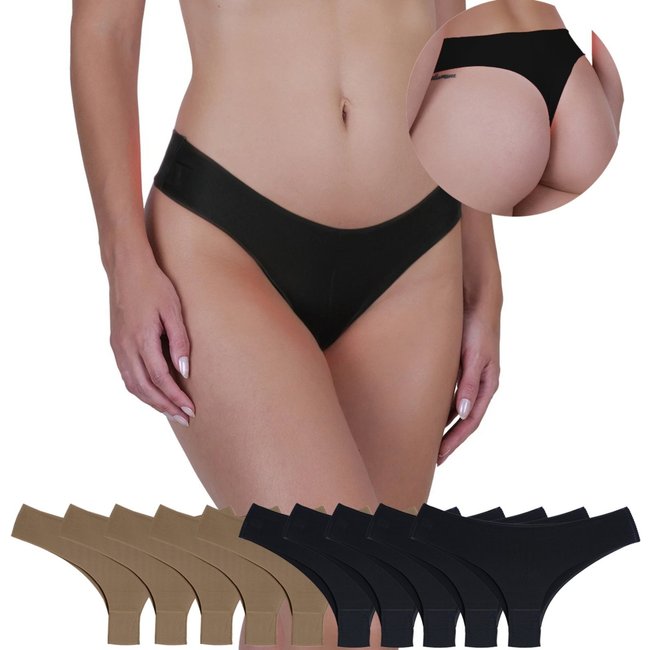 Kit Calcinha Feminina 10 peças Fio Dental Sem Costura Não Marca Preto/Bege