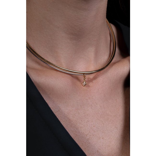 Infantil - Choker Aro Duplo Dois Banhos Prata e Dourado com Pingente em Cristal Ania Store