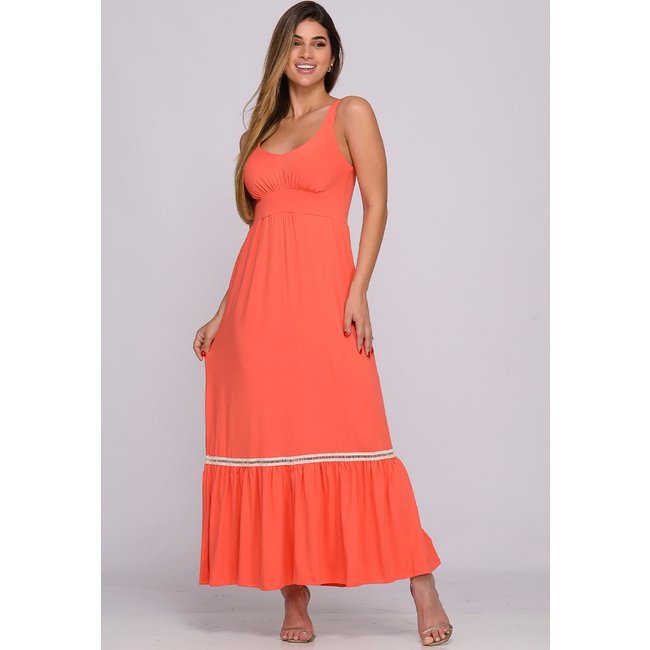 Vestido Longo Alça Barra Guipir com Bojo B’Bonnie Sarah Coral