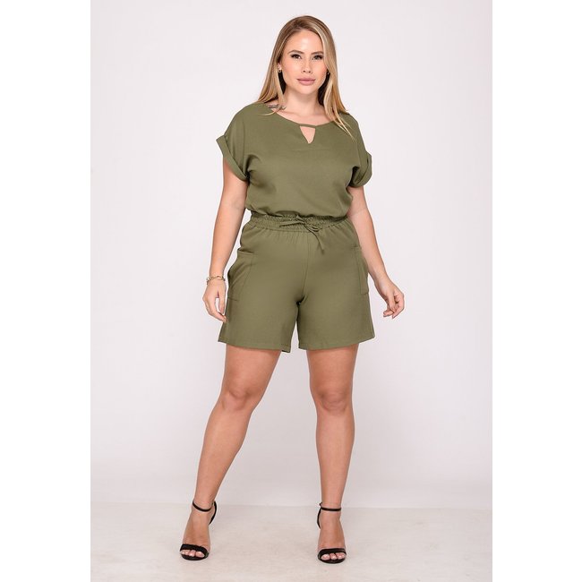 Conjunto Feminino Malha Crepe Shorts e Blusa Leve Conforto Verde