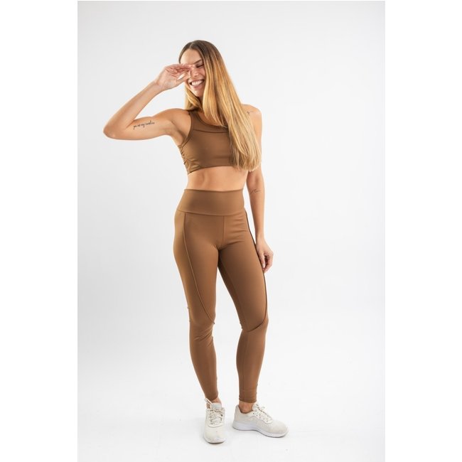 Legging Fitness Cós Alto com Bolso Marrom
