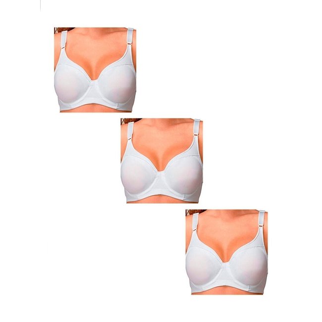 Kit com 3 Sutiãs com Aro e sem Bojo Support Control Demillus 64905 Taça C Branco