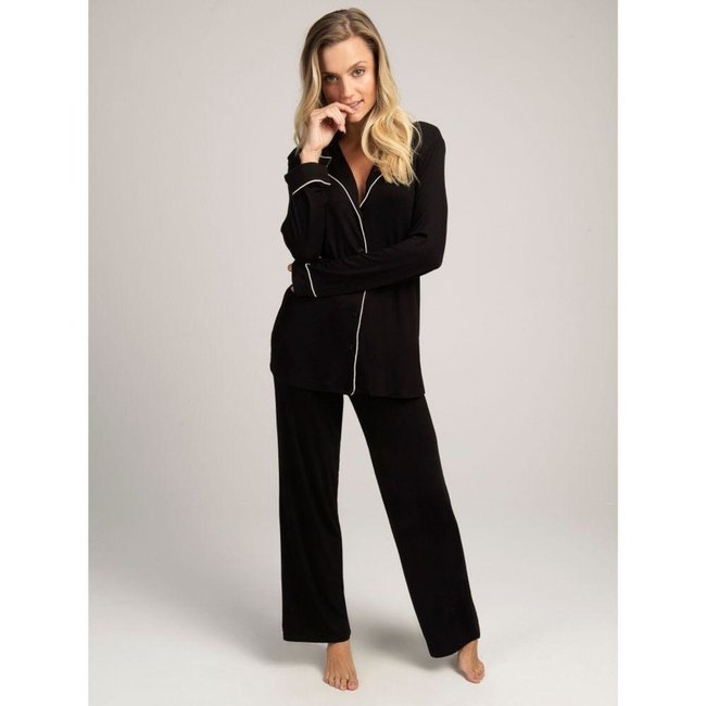 Pijama Longo Manga Longa Visco Classic Preto Preto