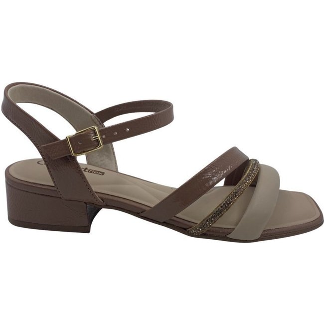 Sandália Verniz Salto Baixo Comfortflex Bege 2555402 - Bege - comfortflex