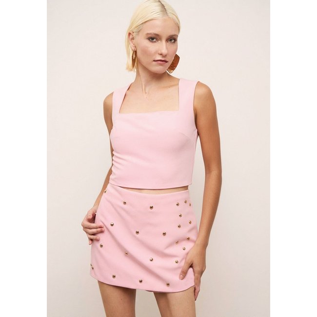 Regata Iódice Ajustada Decote Quadrado Cropped Rosa