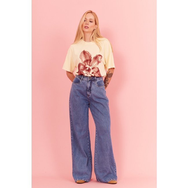 Calça Jens In Love Wide Leg Dulce Jens Escuro