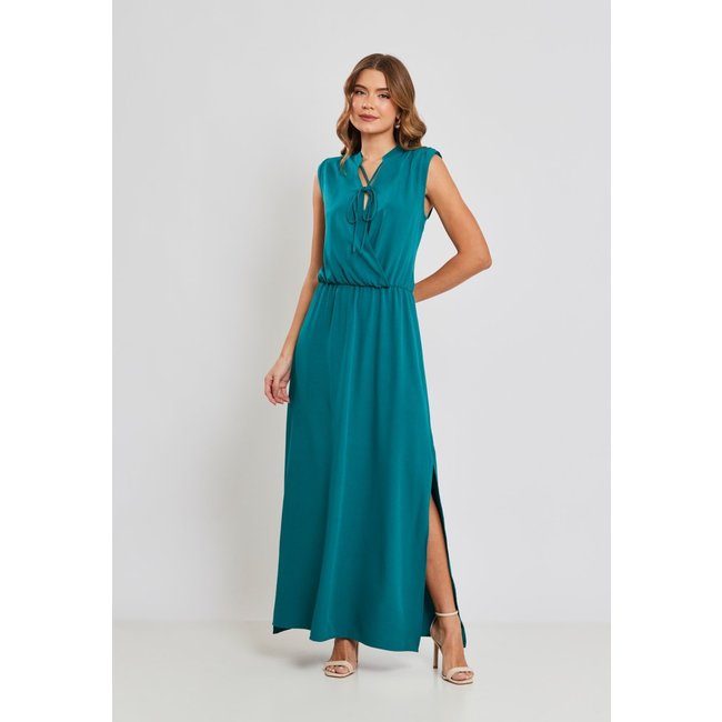 Vestido Boho Miss Joy 8334 Longo Fendas Laterais Verde Escuro