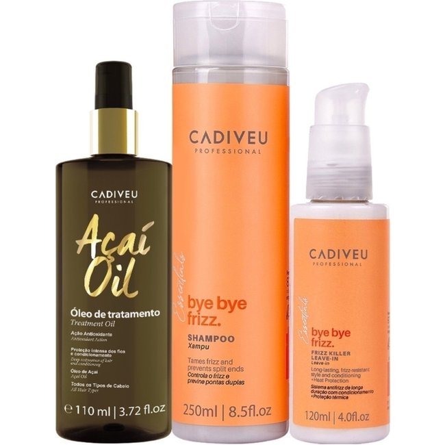 Kit Cadiveu Professional Bye Bye Frizz Shampoo Leave-in e Açaí Oil 110 (3 produtos)