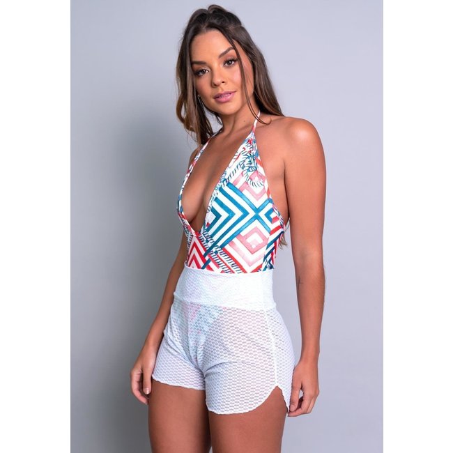 Short Curto MVB Modas Saída De Praia Renda Moda Praia Branco