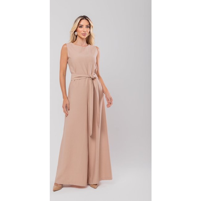Macacão Regata Feminino Alfaiataria Pantalona Salvatore Fashion Nude
