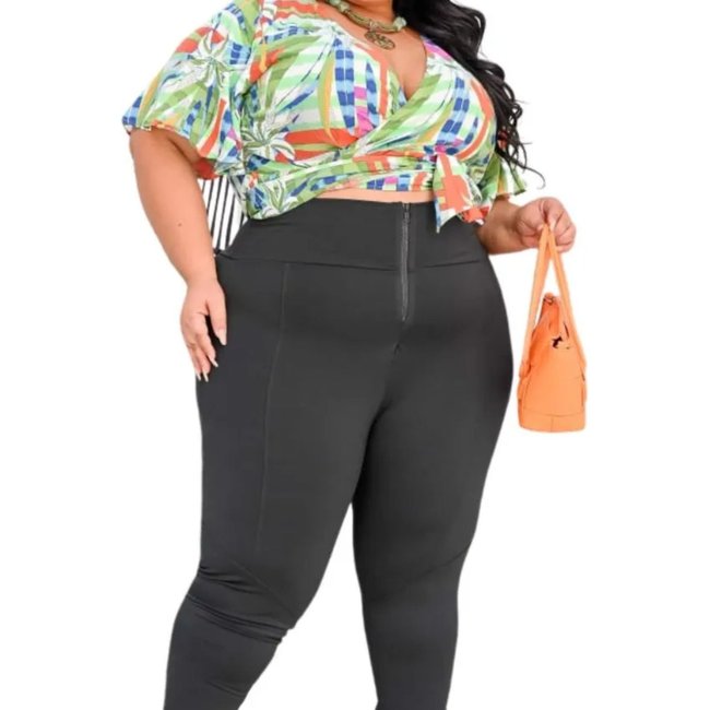 Calça Summer Body Legging Plus Size Cintura Alta Ziper Na Frente G1 G2g3