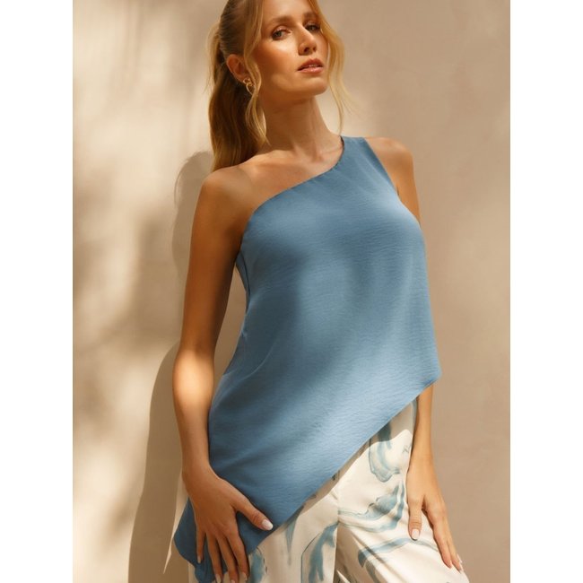 Blusa Ombro Só em Crepe Azul Leide