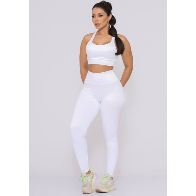 Conjunto Fitness Top e Calça Feminina para Academia Cintura Alta Linha Premium Branca