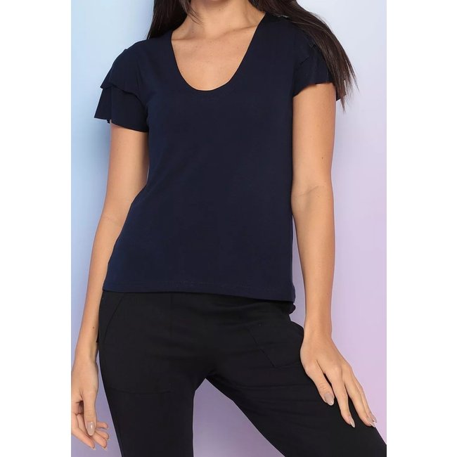 Blusa Viscolycra Maria Paes Dois Babados Azul Marinho
