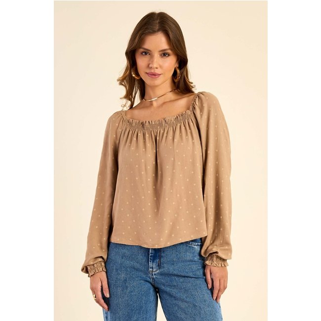 Blusa Feminina Ciganinha Manga Longa Marialícia Marrom