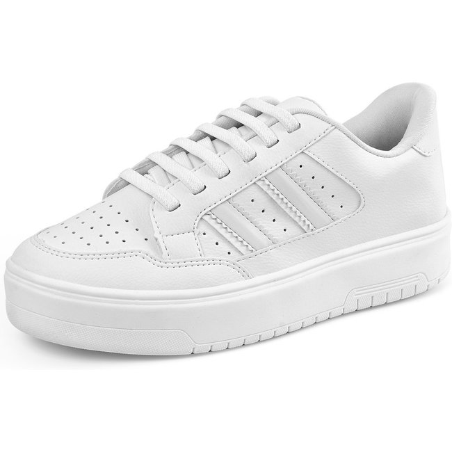 Tênis Feminino Plataforma Lumiss Flatform Confortável Clássico Moda Casual Neutro Branco