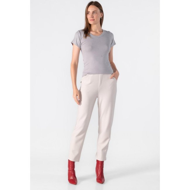 Blusa malha gola v Cinza
