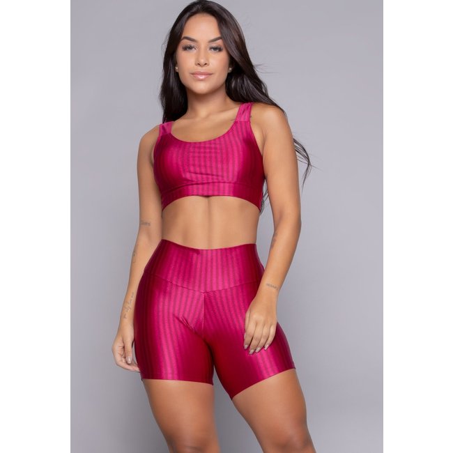 Conjunto Fitness Bella Fiore Modas Top Bojo Removível e Short New Zig Rosa