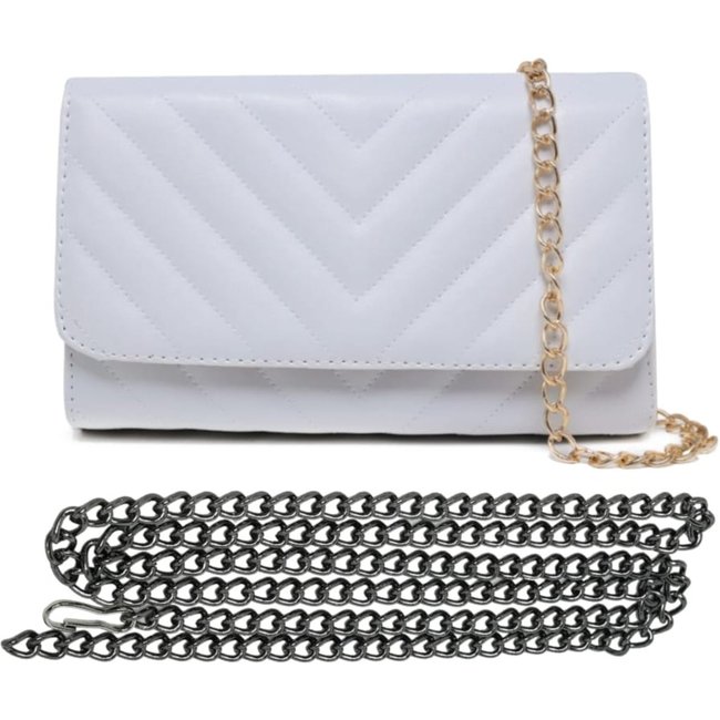 Bolsa Feminina Branca Clutch Pequena De Mão De Ombro Tipo Carteira 2 Alças Removíveis Moda Festa Elegante Carmelo Shoes