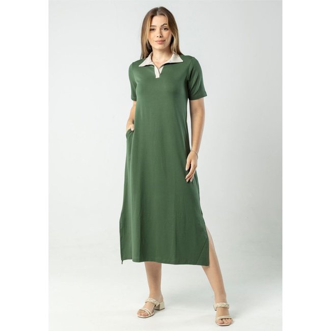 Vestido Midi com gola Pau a Pique Moletinho Verde VERDE - XL Pau a Pique