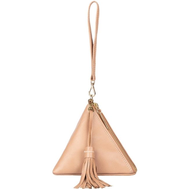 Clutch de couro liso Manu - Bege