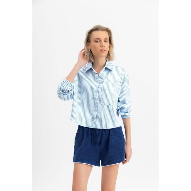 Camisa Feminina Listrada Essendi Azul Escuro Azul